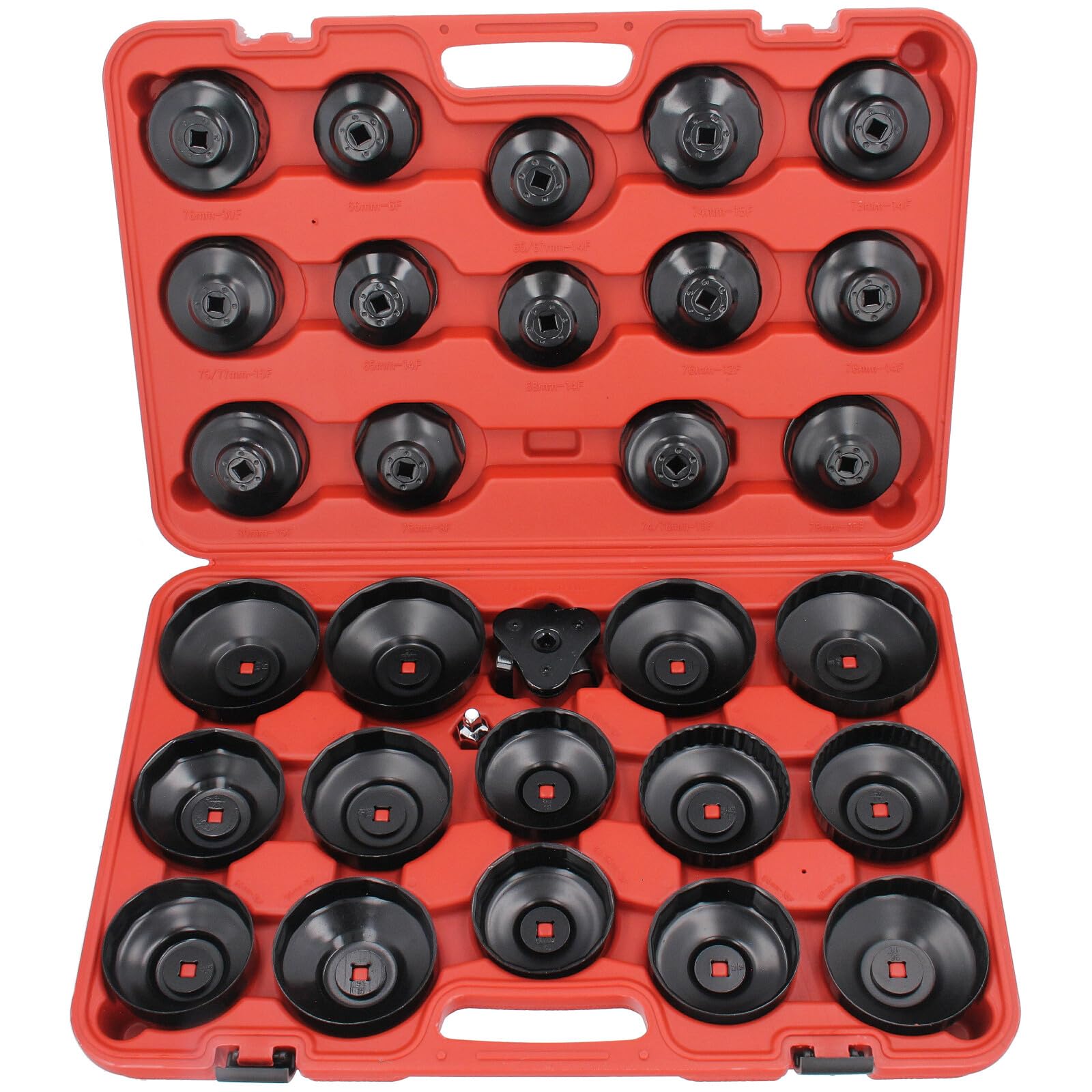 GEPCO 31-TLG Ölfilter Werkzeug Set | Ölfilterschlüssel & Ölfilterkappen | Universal Profi KFZ Ölfilterspinne 28x Kappen + Adapter 1/2" x 3/8" | Stabiler Koffer für Mechaniker & Werkstatt & Heimwerker
