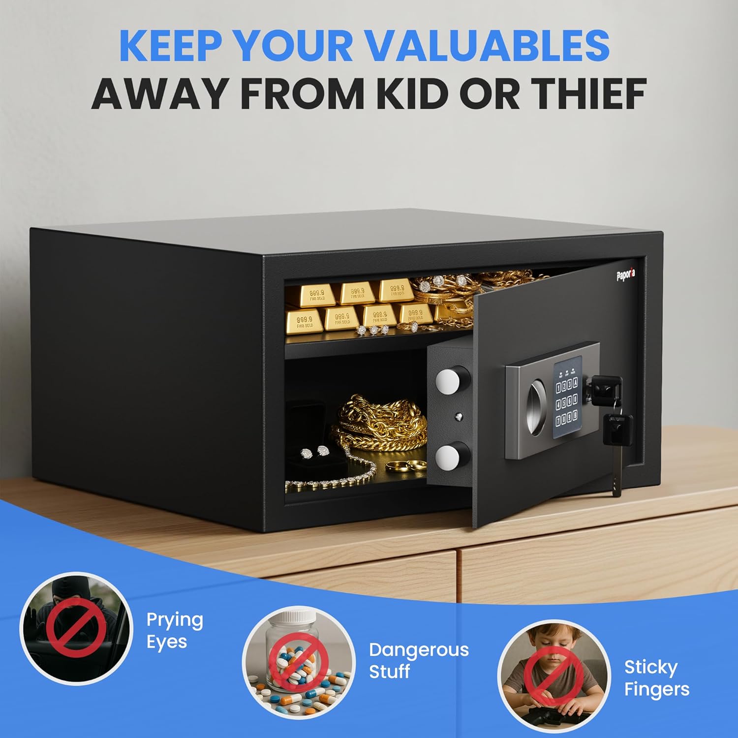 1 Cubic Feet Safe Box, Digital Security Lock Box with Shelf & Keypad & Combination, Alloy Steel Digital Home Safe for Home, Office, Hotel or Business, 17"W x 14.57"D x 9.25"H