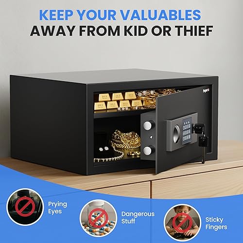 Miniatura 4 de Caja fuerte de 1 pie cúbico, caja de seguridad digital con estante, teclado y combinación, caja fuerte digital de acero de aleación para el hogar,