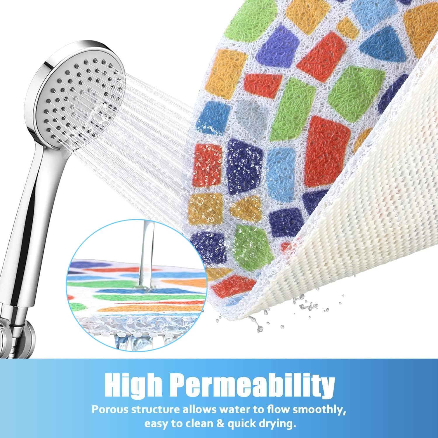 Tapis De Douche Antidérapant, 80 X 80 Cm Tapis De Bain D'Angle En Luffa