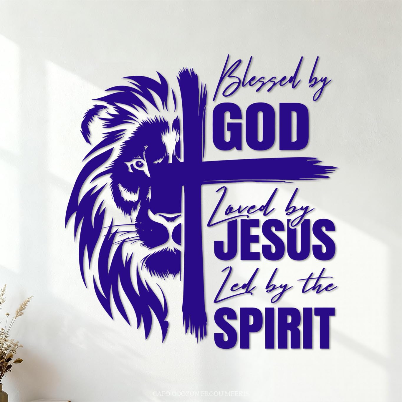 Lettering Decals Christian Bible Quote: Blessed By Loved By Jesus, Led By The Spirit 72x77.7cm Window Decals DarkBlue