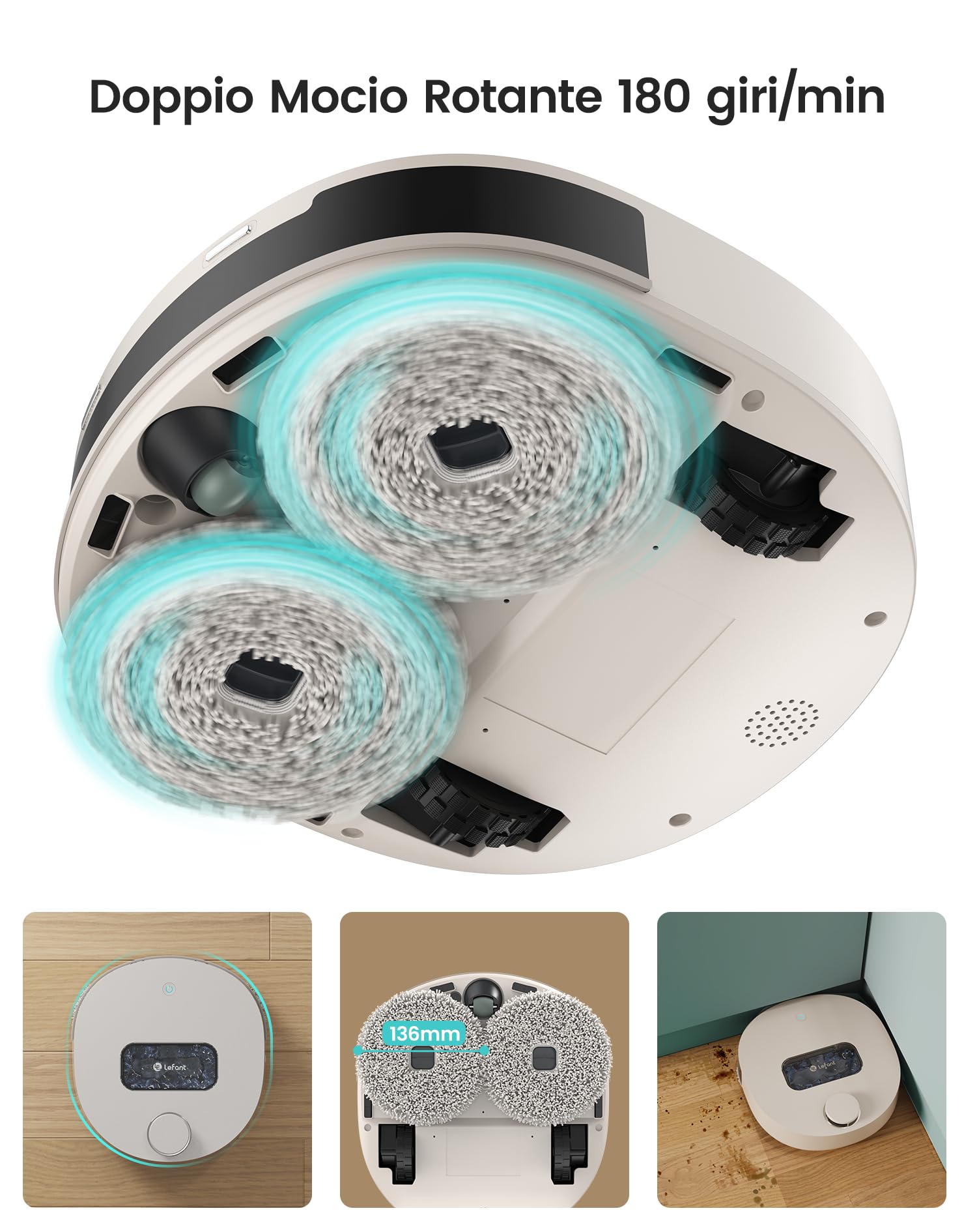 LEFANT T1 Robot Lavapavimenti con Base Autopulente e Asciugatura ad Aria a 40°C, Zone No-Go per Tappeti, Navigazione LiDAR dToF, Riconoscimento Ostacoli, Compatibile con Alexa/App/WiFi