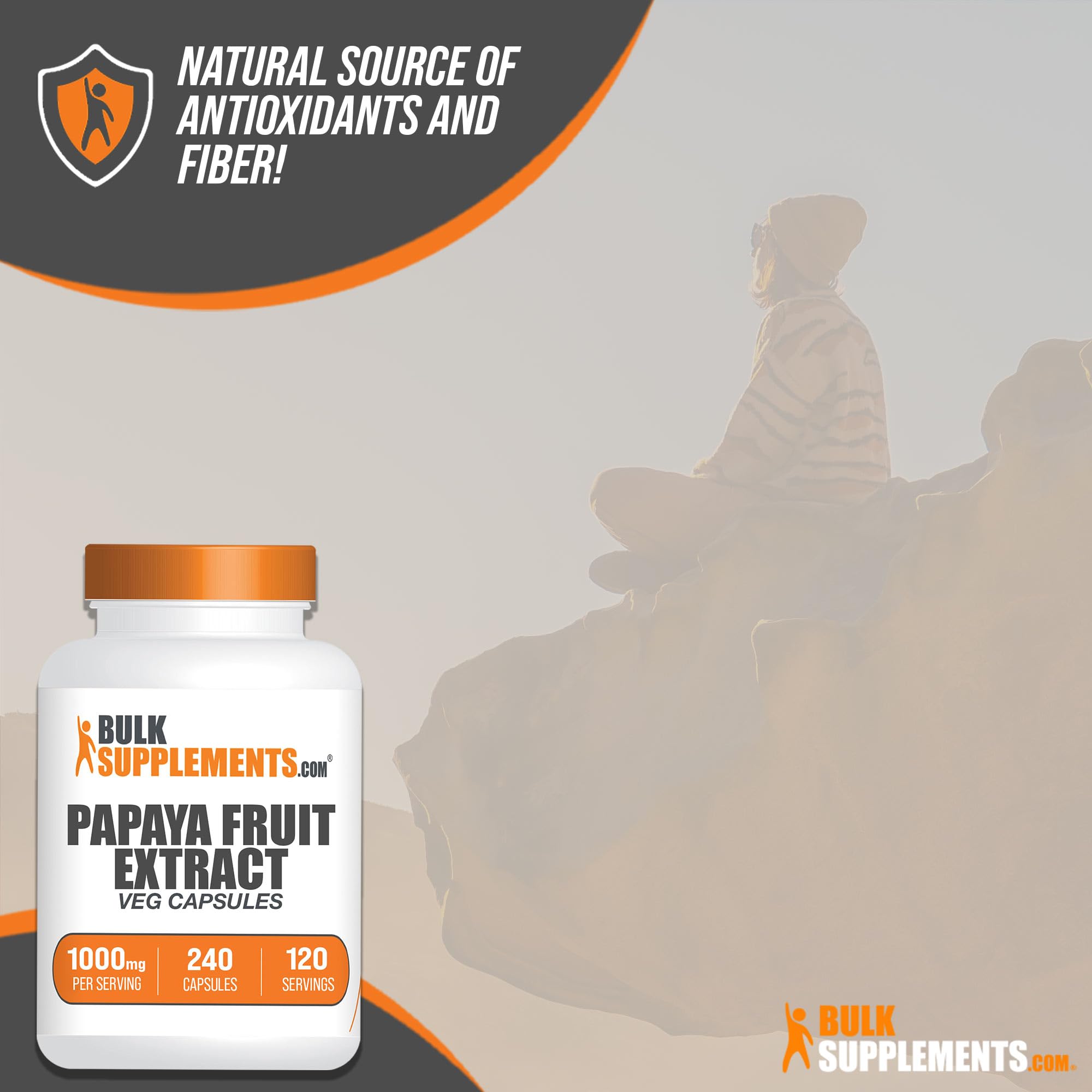 BulkSupplements.com Papaya Fruit Extract Capsules - from Carica Papaya, Herbal Supplement - Gluten Free, 1000mg, 2 Capsules per Serving, 240 Count (Pack of 1) — Amazon image 3