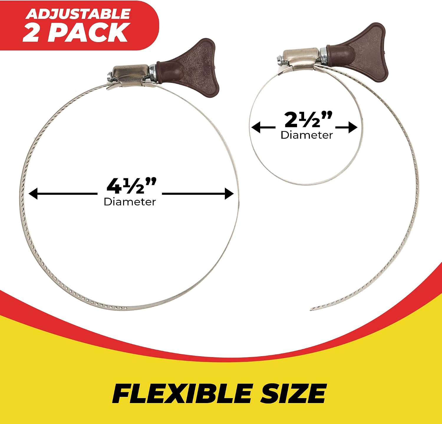Easy Turn Thumb Screw Metal Clamp, Adjustable 3-4 1/2” Diameter, Ideal For Dryer and Plastic Vent Ducts, 2 Pack (Easy Turn Clamp)