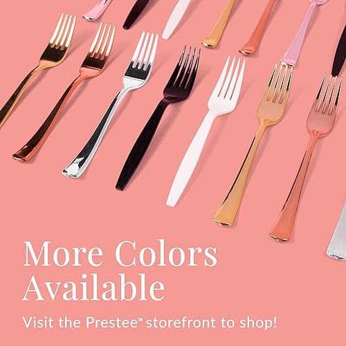 Vista 7 de Prestee - Juego de cubiertos desechables de plástico, 300 unidades, 100 tenedores / cucharas / cuchillos, desechables, color plateado