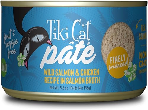 Miniatura 1 de Tiki Cat Luau Pate, Receta de salmón salvaje y pollo en caldo de salmón, nutrición equilibrada sin granos, comida enlatada húmeda para gatos, para