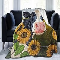 Vista 1 de Manta de vaca de girasol para sofá, diseño de vaca y girasol, pintura de ganado rústico, con imagen rústica, ligera y acogedora manta de franela