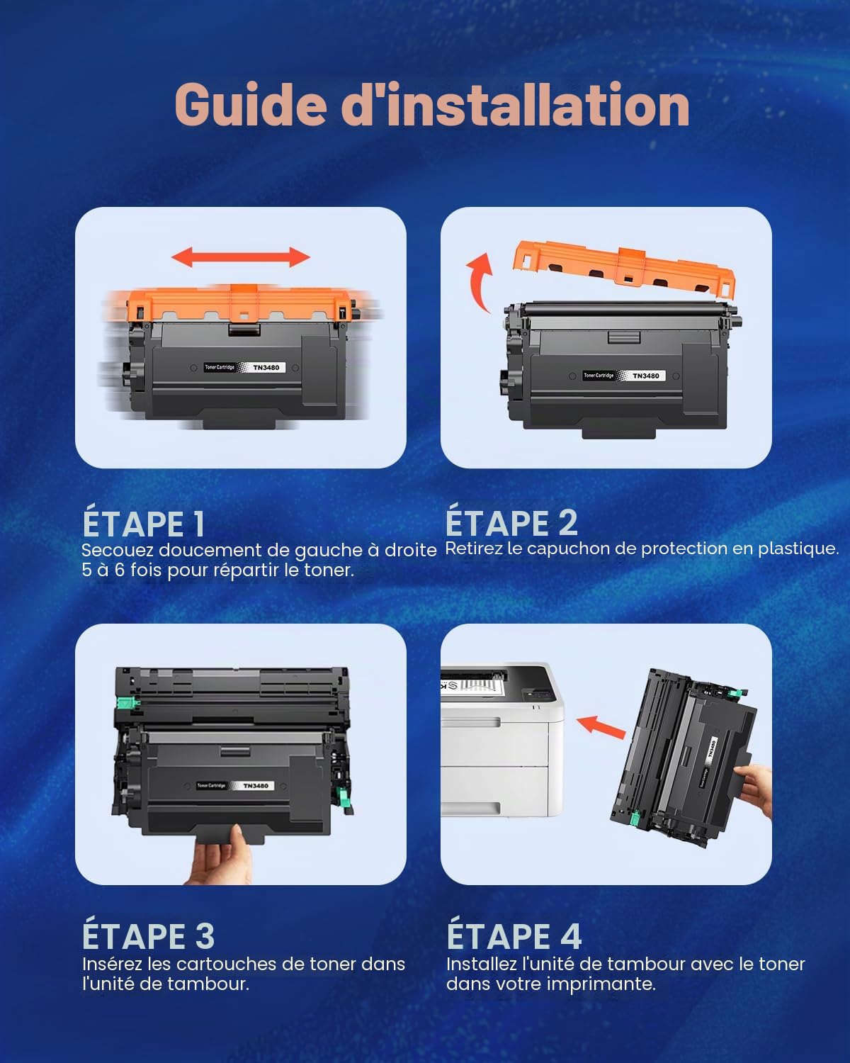 Toner TN 3480 + Tambour DR 3400 Compatible avec Brother TN-3480 DR-3400 pour Brother MFC-L5750DW MFC-L5700DN MFC-L6800DW MFC-L6900DW HL-L5200DW HL-L6200DW HL-L6250DN HL-L6300DW HL-L6400DW DCP-L6600DW
