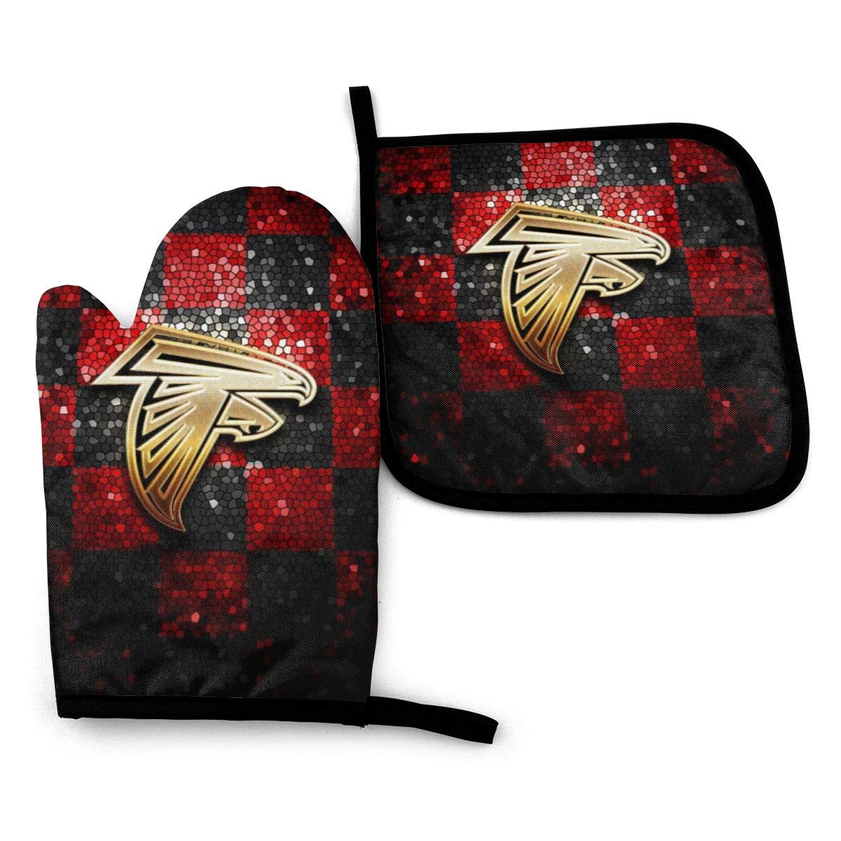 Loreneolden Kitchen Heat-Resistant Atlanta Falcons Oven Mitts and Pot Holder,Oven Gloves for BBQ Cooking Baking, Grilling (Waterproof Polyester)