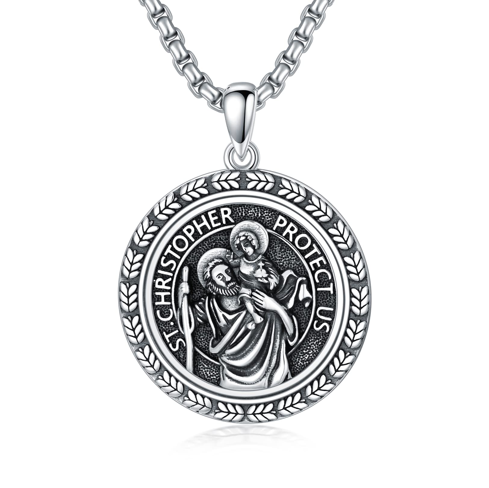 PDTJMTG 925 Sterling Silver St Michael/St Christopher Oval Round Medal Archangel Cross Necklace with 22”+2” Chain