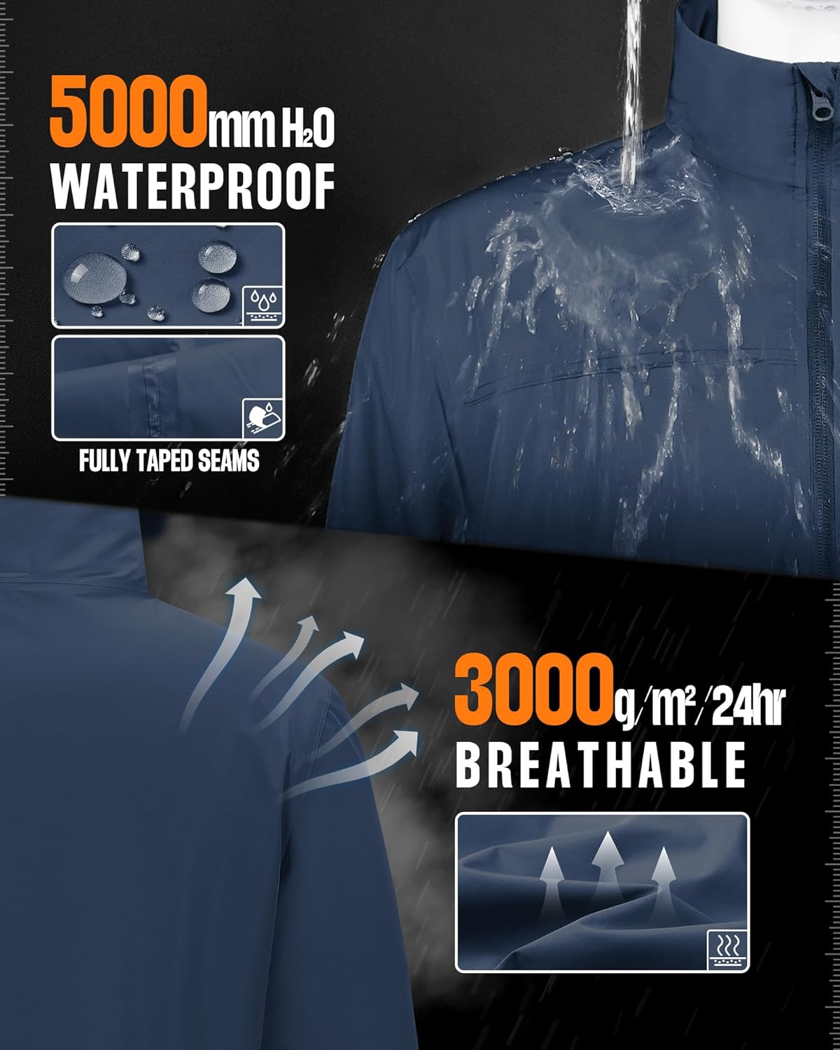 Outdoor Ventures Men's Lightweight Jackets Waterproof Rain Shell Jackets with Velvet Lined Windbreaker for Outdoor Sports - Image 2