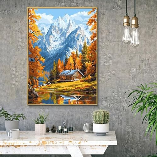 Miniatura 5 de Kits de arte de diamantes para adultos, kits de pintura de diamantes de montaña de nieve de otoño para adultos, 5D DIY puntos de diamante para