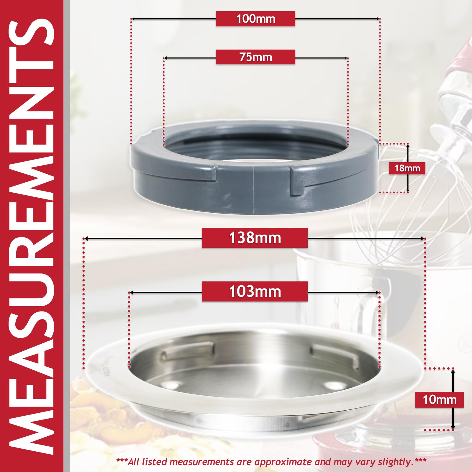 SPARES2GO Set di prese per ciotola + ghiere per Kenwood robot da cucina KMIX KMX75 KMX750 KMX754 KMX760 KMX761 KMX770 (4 alette)