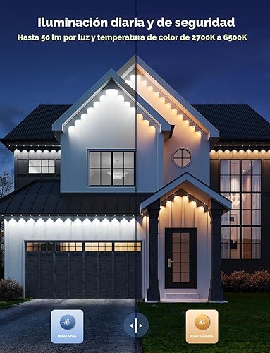 Vista 4 de Govee Luces permanentes para exteriores Pro, 150 pies con 90 luces LED RGBIC para iluminación diaria y de acento, 75 modos de escena para decoración