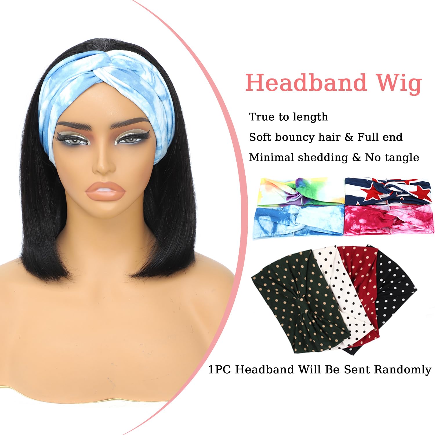 Amazon.com : XCHJH Bob 10Inch Headband Wig Human Hair Short 
