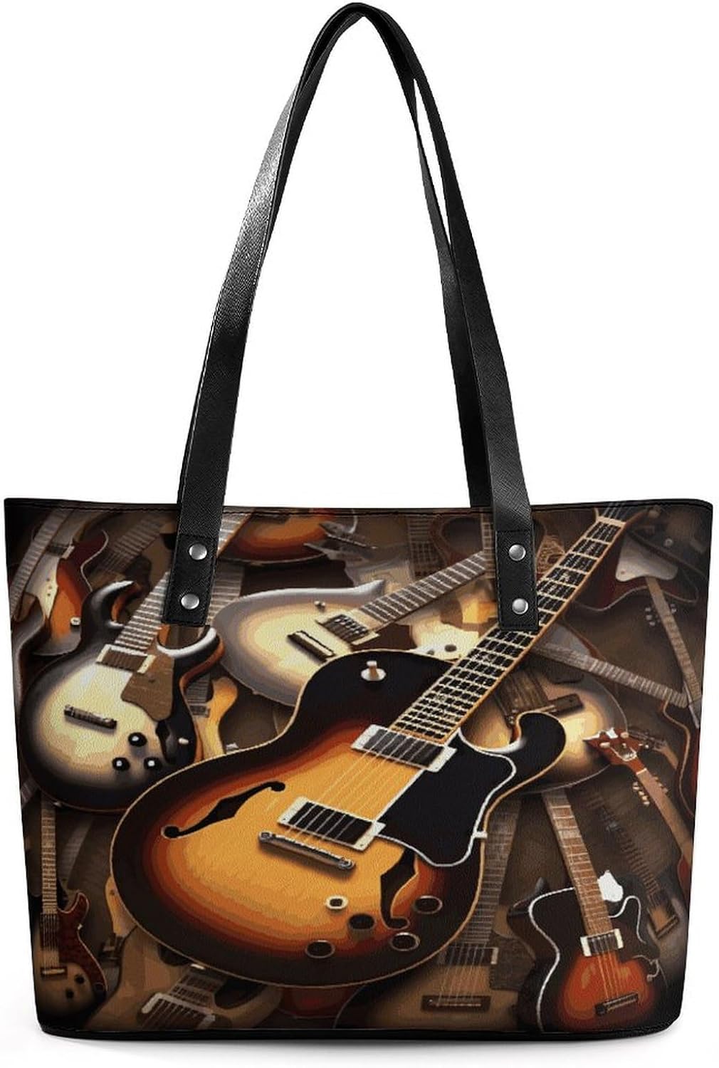Music Guitar Tote Bag for Women Top Handle Large Size Satchel Purse Ladies Chic Shoulder Bag Aesthetic Leather Shoulder Handbag for Work Travel Cute Casual Message Bags