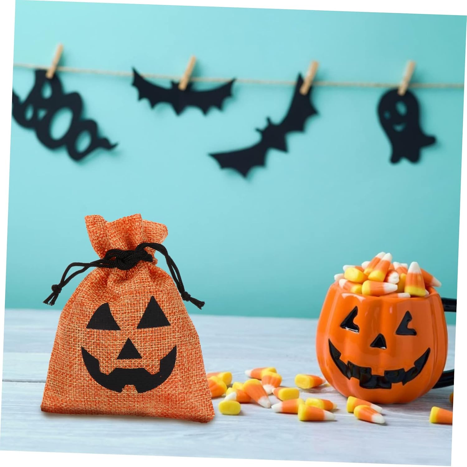 NULYLU 25pcs Halloween Drawstring Candy Bags Practical Pumpkin Storage Bags for Parties Lightweight Convenient Halloween Party Supplies