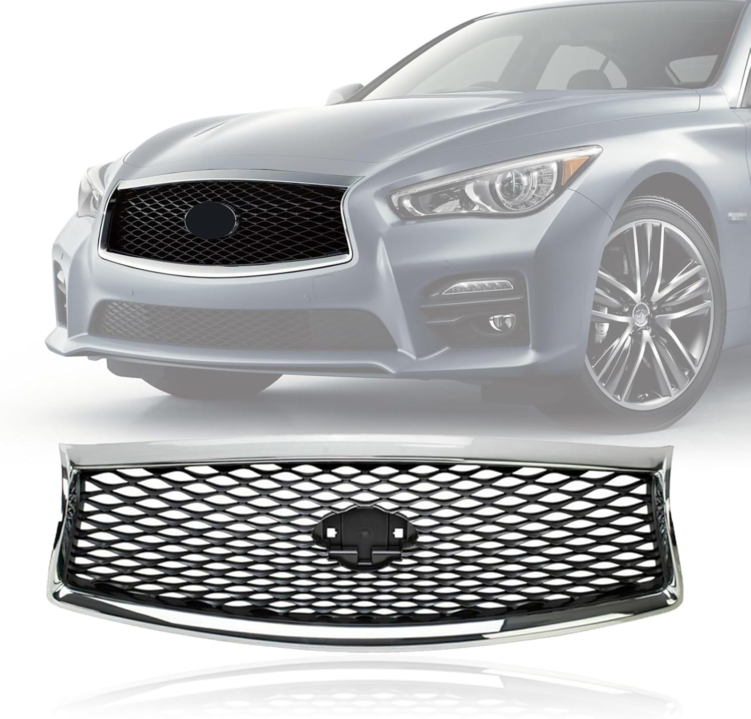 YLT AUTO Front Bumper Cover Upper Grille Replacement Shroud Front Air Inlet Black Grille Fit 2014-2017 for Infiniti Q50