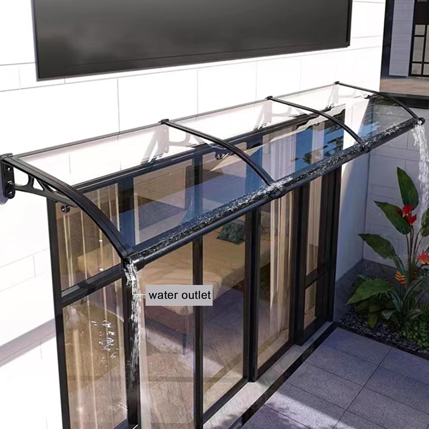 Transparent Polycarbonate Door Window Awning Garden Canopy Cover 31"x189" Self Cleaning Rain Shelter Silent Outdoor Canopy