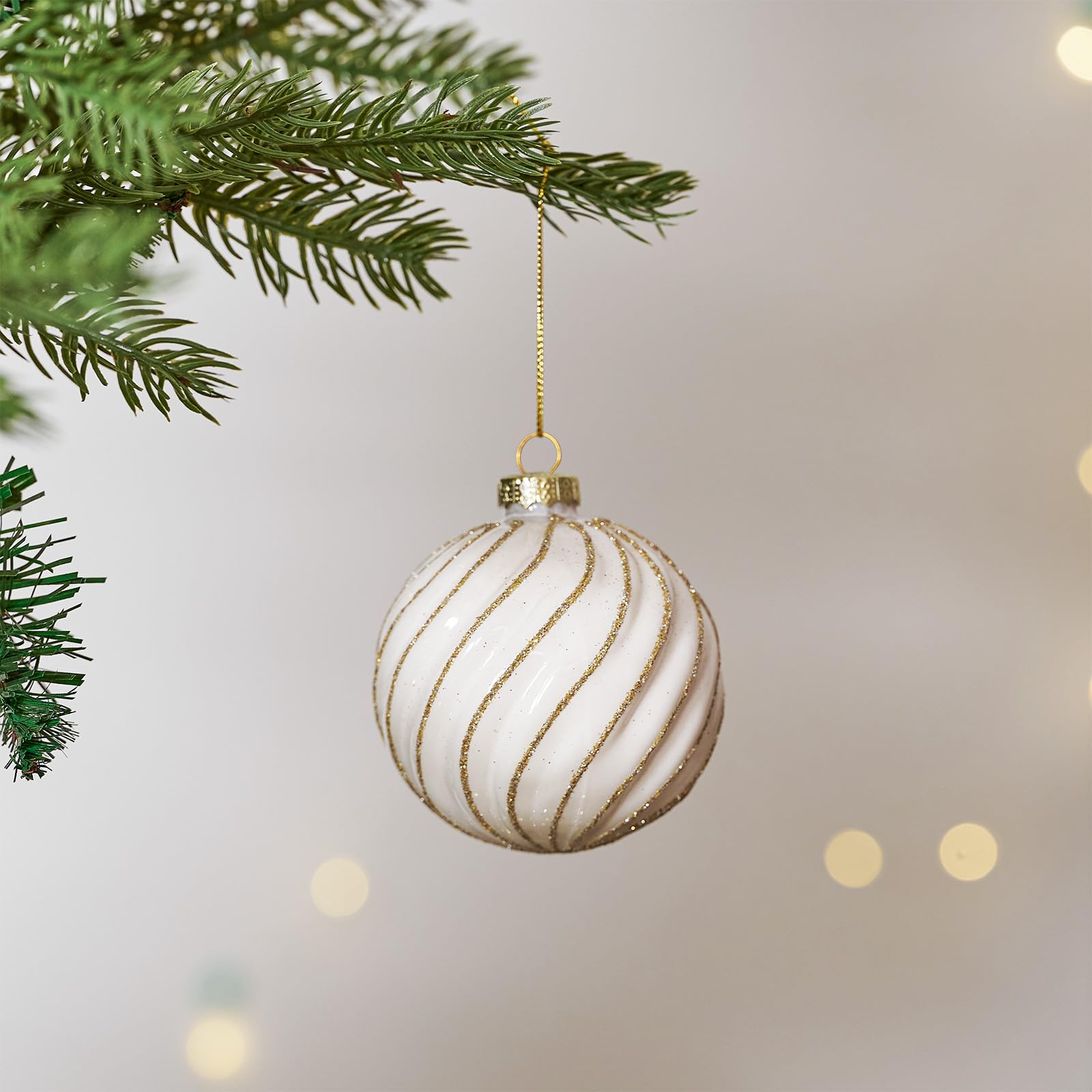 DN DECONATION Weihnachtskugeln Set 12-teilig - Weiß Gold Vintage Glaskugeln