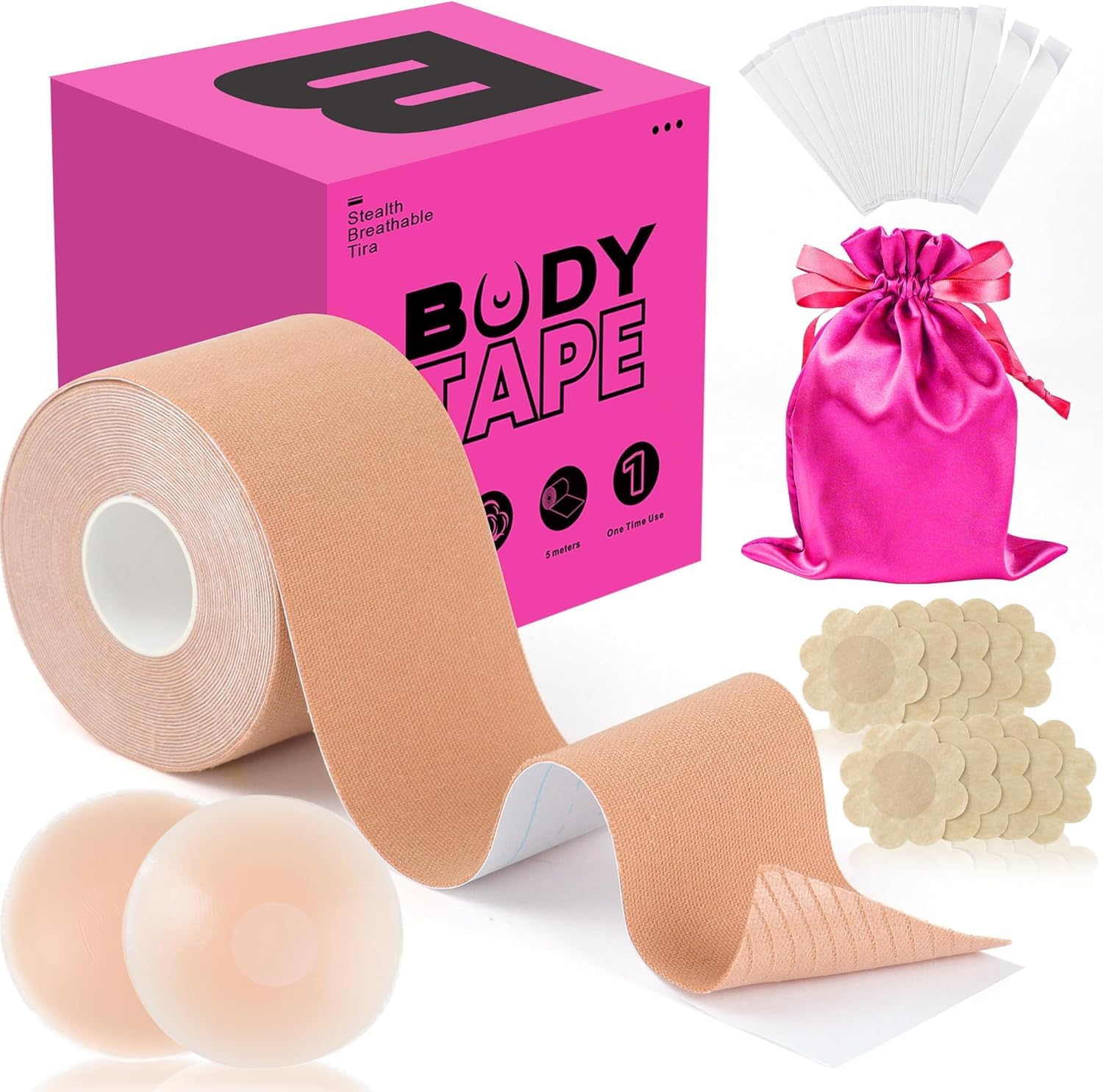 Boob Tape, Boobtape Lift Tape,Waterproof Sweat-Proof Bob Tape for Large Breasts Lift A-G Cup（Dark Nude）