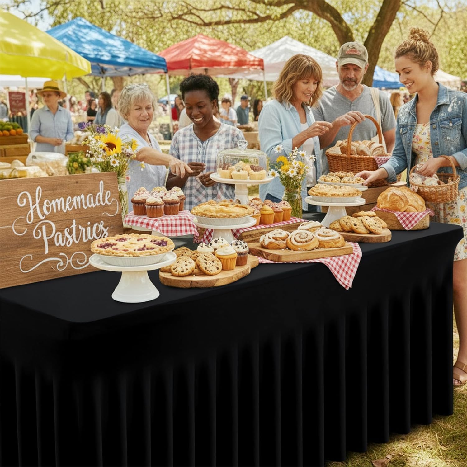 Spandex Fitted 6FT Rectangle Tablecloth 2 Pack, Elastic Stretch Wrinkle Resistant Table Skirt, Washable Reusable Table Cover for Wedding, Banquet, Party, Events (Black, 72Lx30Wx30H Inch)