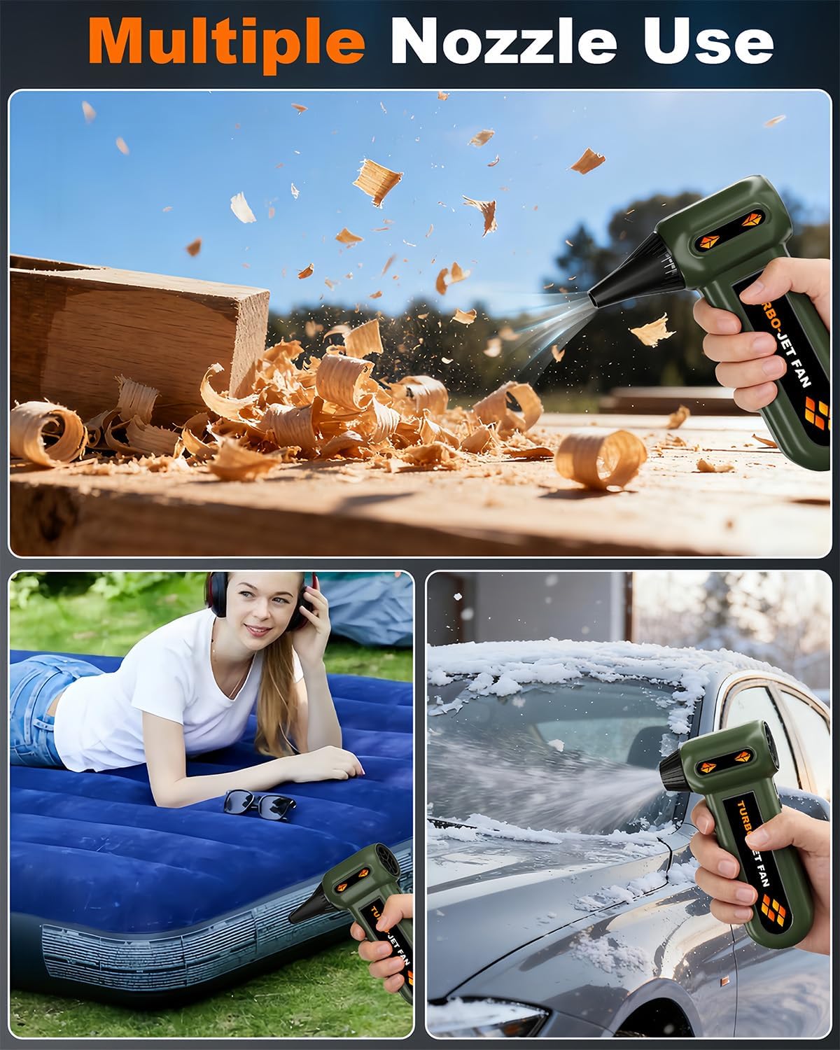 Super Powerful Compressed Air Duster, Rechargeable Duster Blower with LED Light, 4-Gear Adjustable 150000RPM Brushless Motor, Mini Blower for Computer, Keyboard, Outdoor, House and Car (Green)