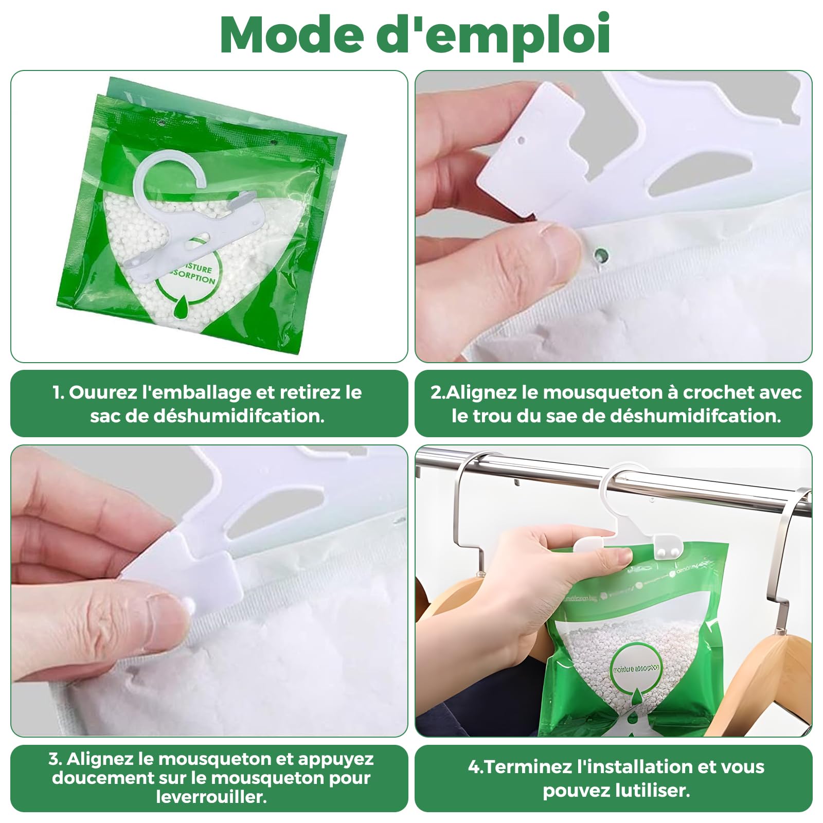 Absorbeurs D'humidité Gerbala - Lot De 10 Sachets Suspendus - Chlorure De Calcium - Pour Placards, Salles De Bain, Sous-sols - Anti-moisissure