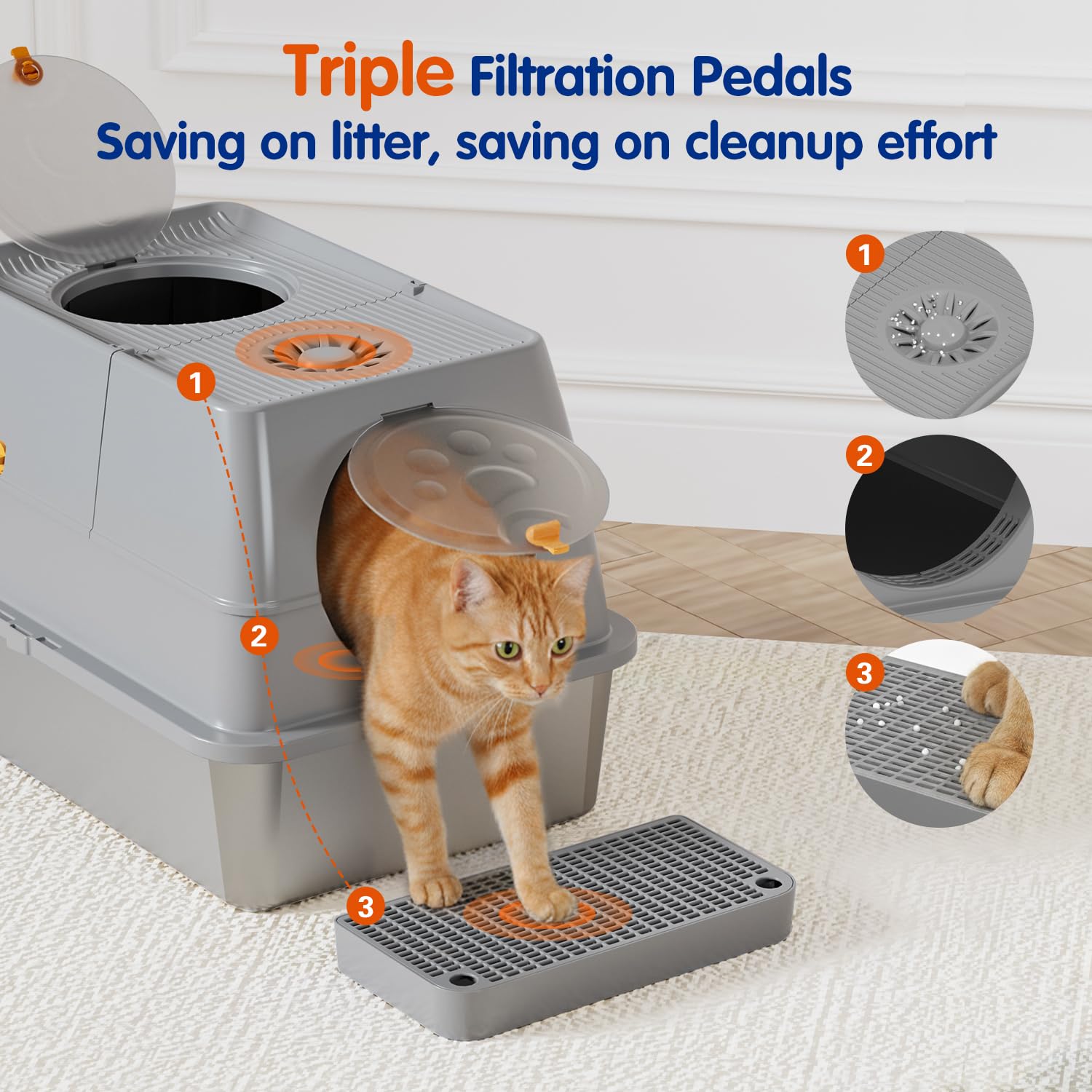 Stainless Steel Litter Box with Lid, XL Extra Large Cat Litter Box Enclosure, Front & Top Entry Covered Metal Cat Box with Steps & Scoop, Easy Cleaning - image 6