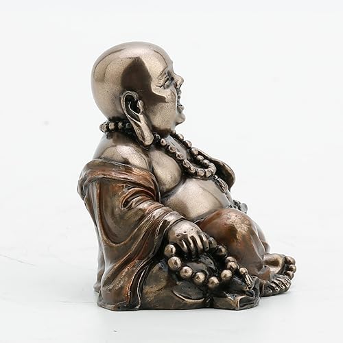 Miniatura 4 de Veronese Design 2 18 Buda riendo sosteniendo cuentas y ventilador Feng Shui Good Fortune Estatua de resina acabado en bronce