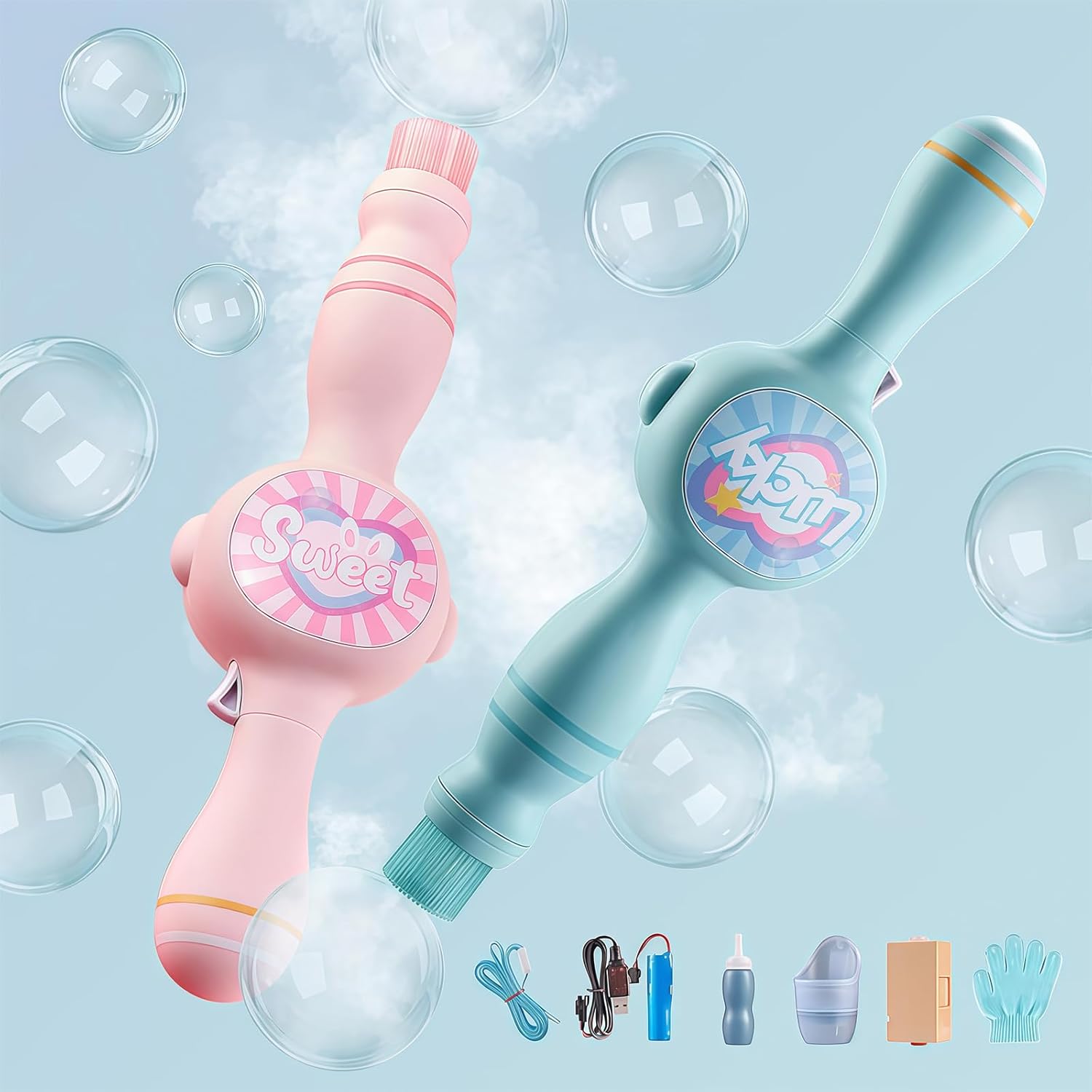 Magic Bubble Wand, Colorful Smoke Bubble Machine, Magic Smoke Bubble Machine with Colorful Elastic Bubbles & Smoke Effect, for Outdoor Parties Use (1Pcs Blue)