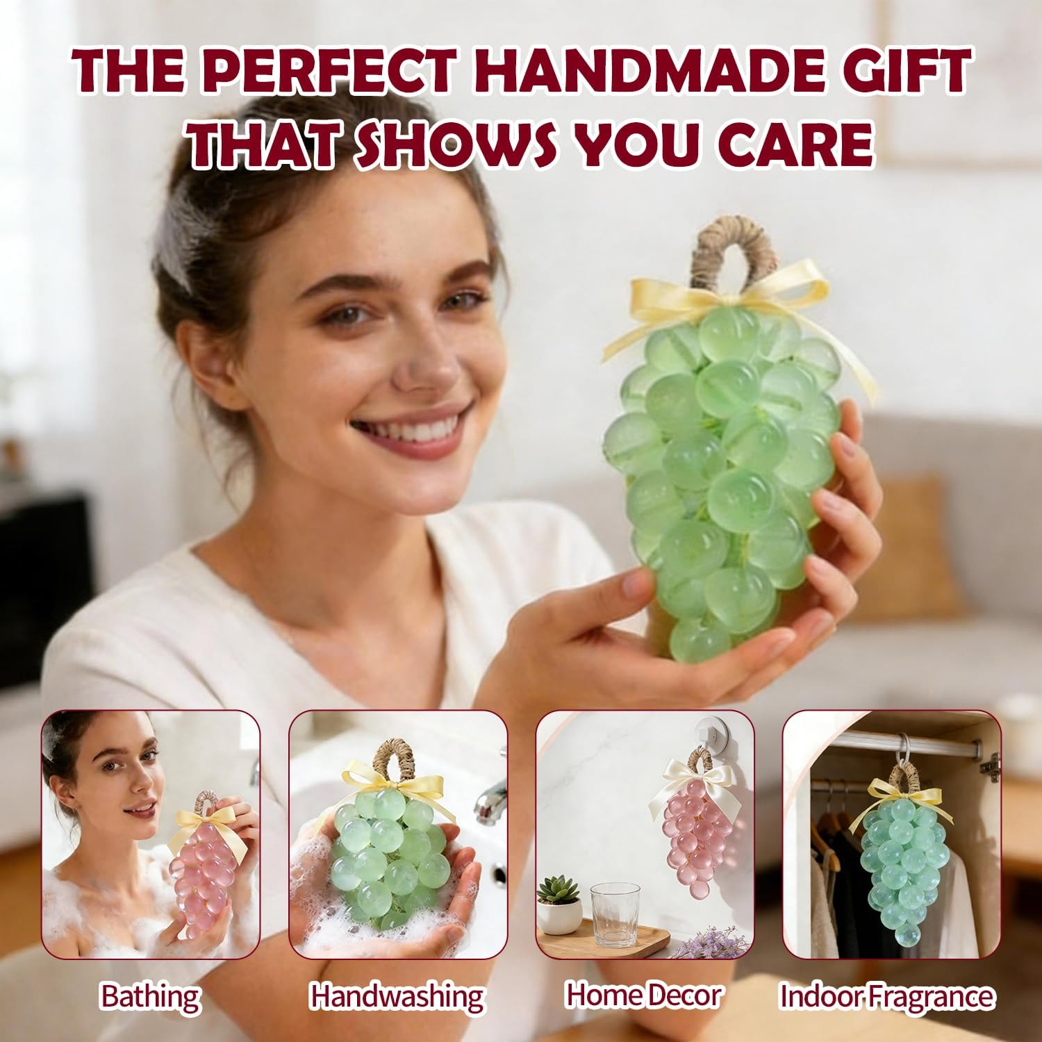DIY Grape Soap Making Kit for Beginners, Complete Handmade Craft Set with Molds, Mica Powder, Natural Soap Base & Tweezers, Colorful Twine Ropes & Decorative Bows, Home Decor, Gift Ready