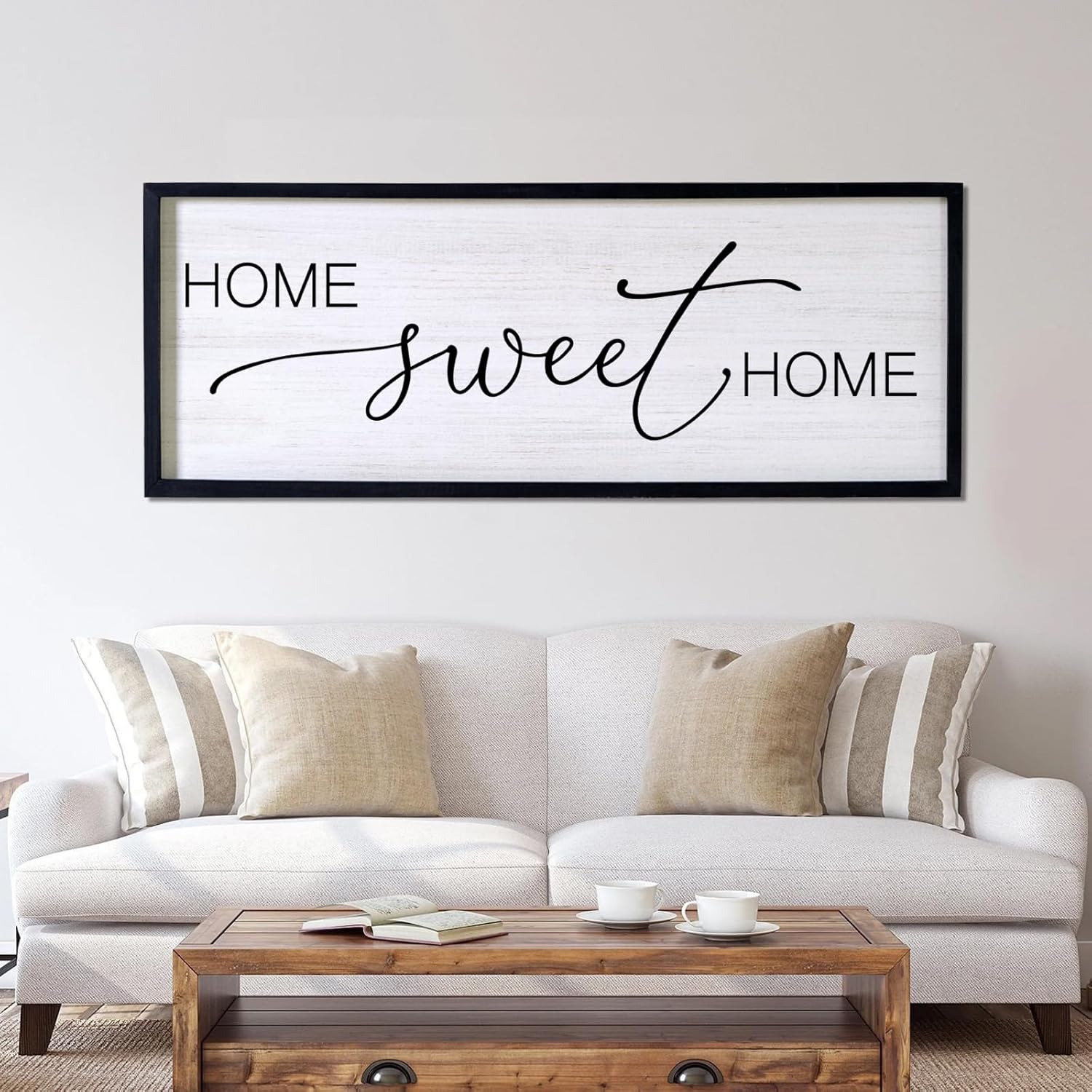 Home Sweet Home Decorative Rustic Sign & Plaque Framed Wall Art for Couples, 40''×15'' Vintage Farmhouse Wooden Horizontal Home Sweet Home Wall Decor Above Bed, Cottagecore Wedding Gift Black Frame 40"L x 15"W Home Sweet Home