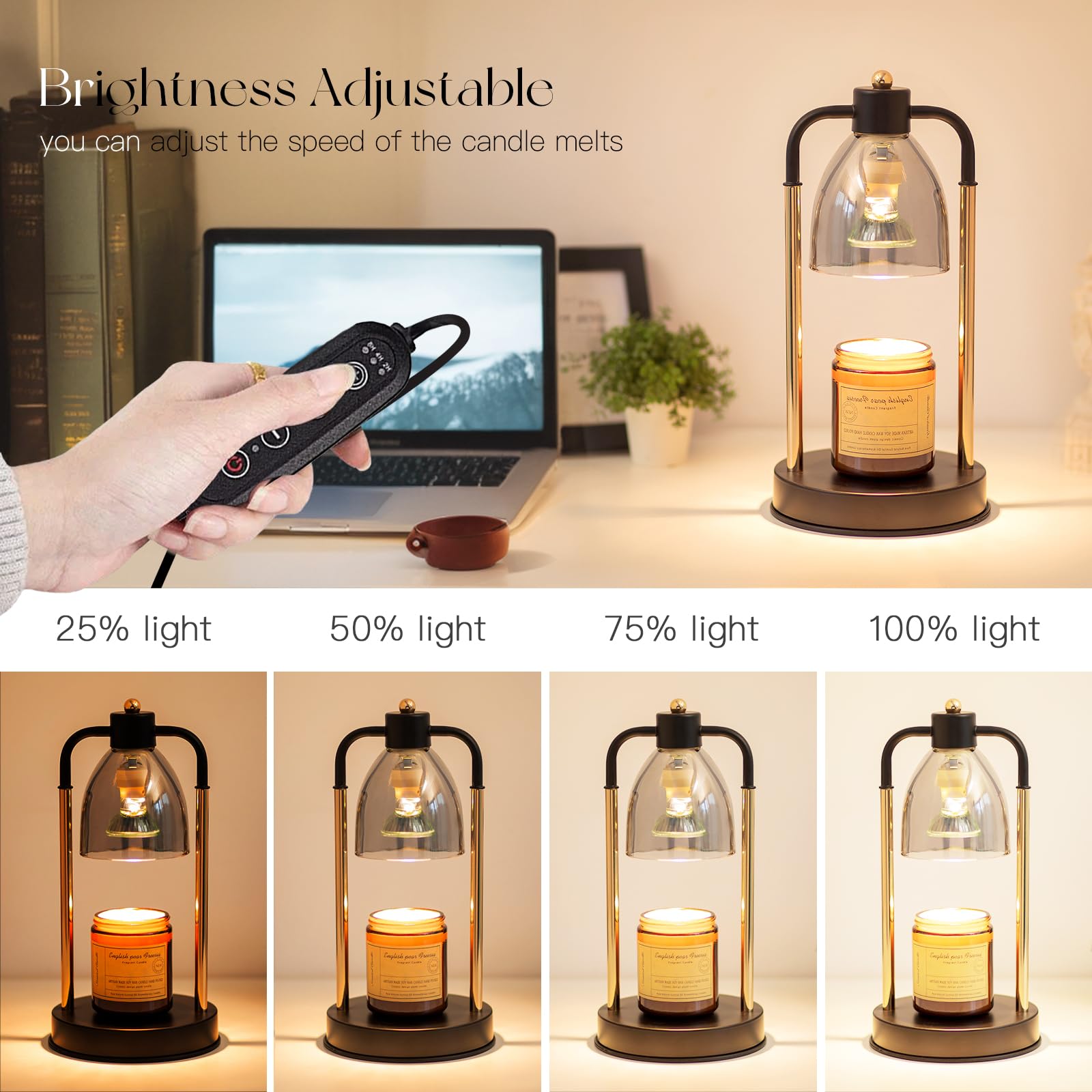 Lampe Chauffe-bougie Avec Variateur Et Minuterie - Hauteur Réglable, 2 Ampoules, Sans Flamme