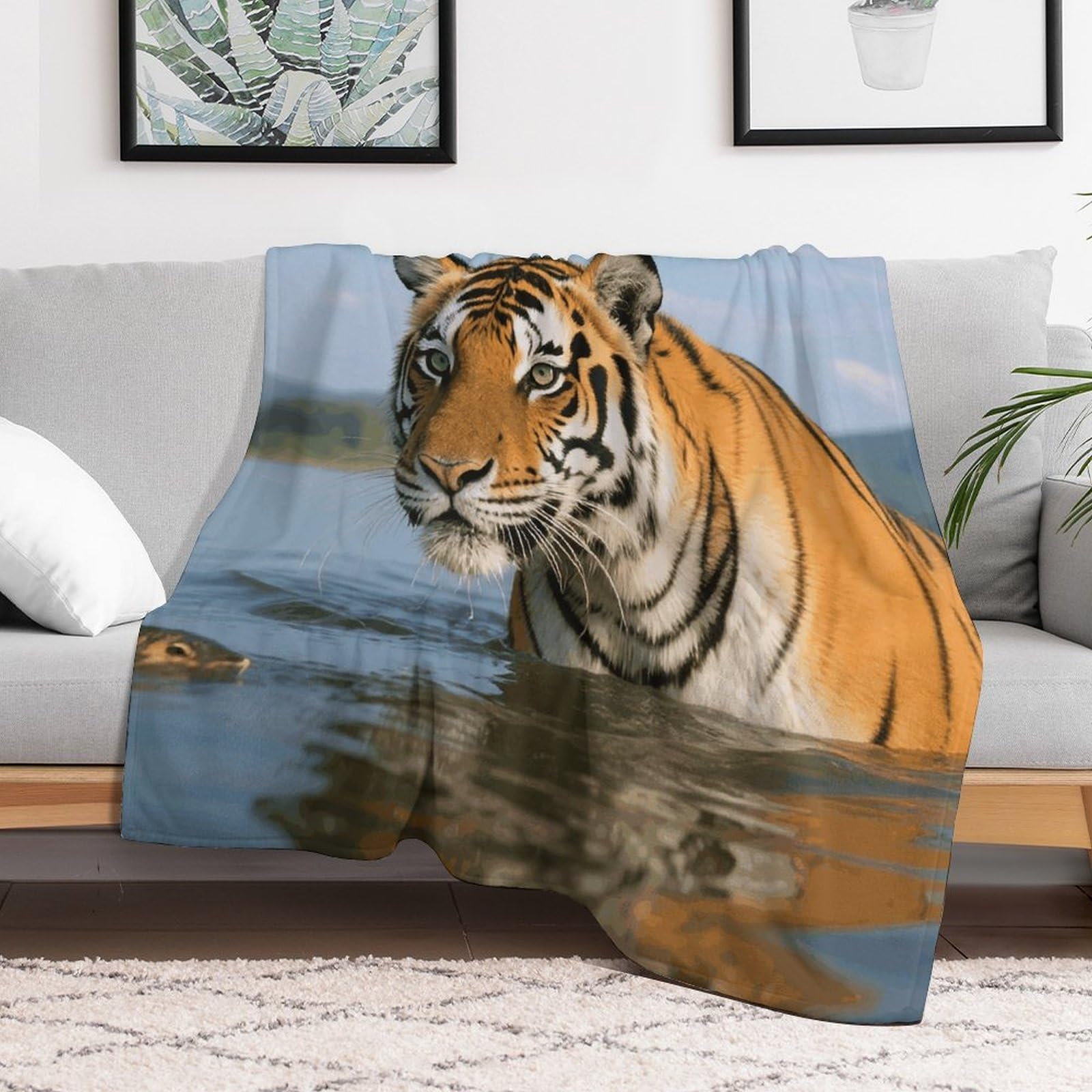 Custom Tiger Blanket Lightweight Flannel Fleece Throw for Couch Sofa Bed Luxury Soft Cozy Plush Lap Bedtime Blanket for All Seasons Bedroom Home Decor Gifts 40x50