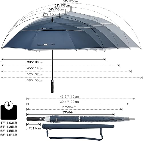 Miniatura 58 de G4Free - Paraguas de golf de apertura automática de 47, 54, 62 y 68 pulgadas - Paraguas extragrande con doble toldo, ventilado, a prueba de viento