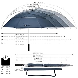 G4Free 47/54/62/68 Inch Automatic Open Golf Umbrella Oversize Extra Large Double Canopy Vented Windproof Waterproof Stick Umbrellas (Black)