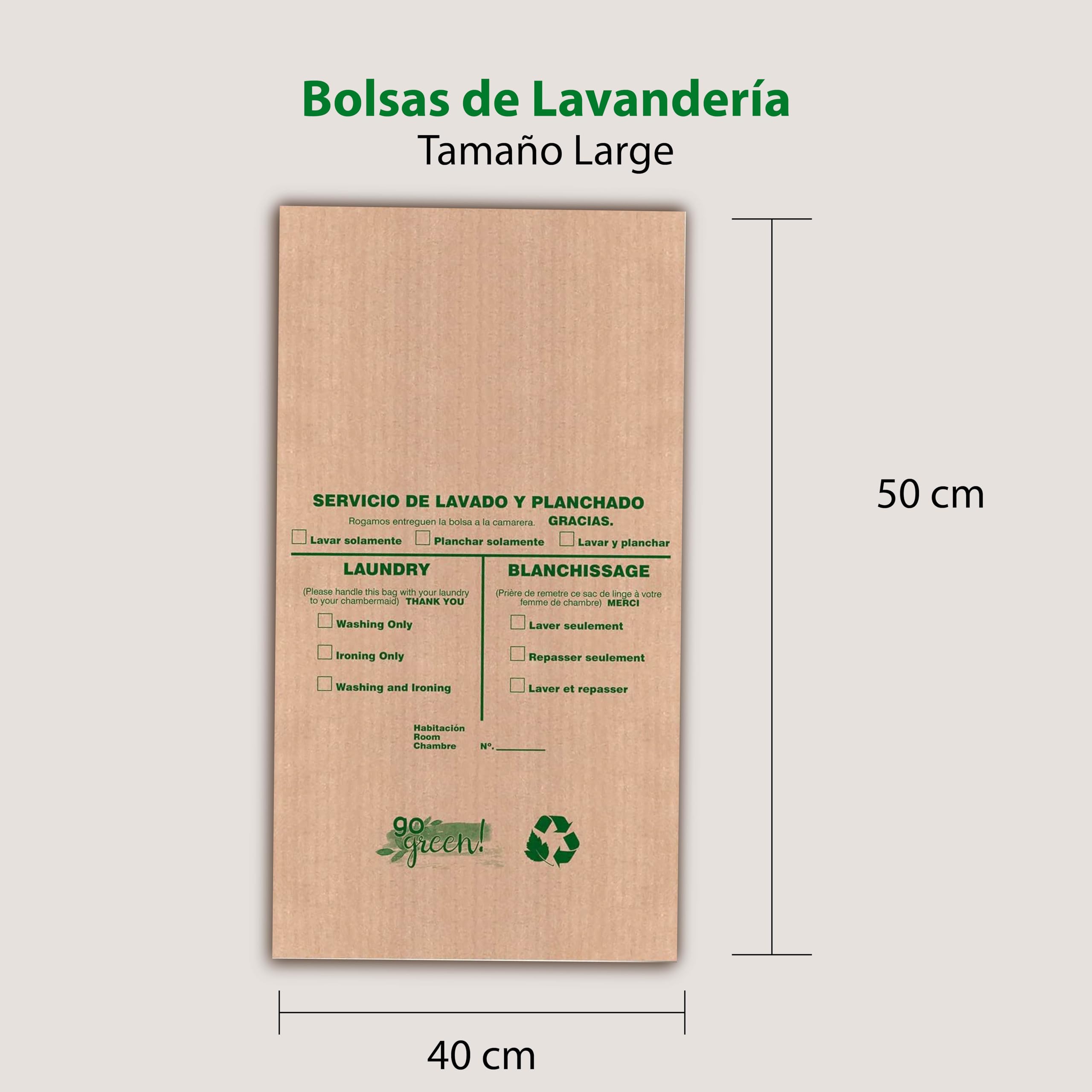 250 Bolsas de lavandería Eco desechables| Bolsa biodegradable y de material reciclado | Servicio lavado y planchado para hoteles| 100% Ecofriendly | Varios idiomas