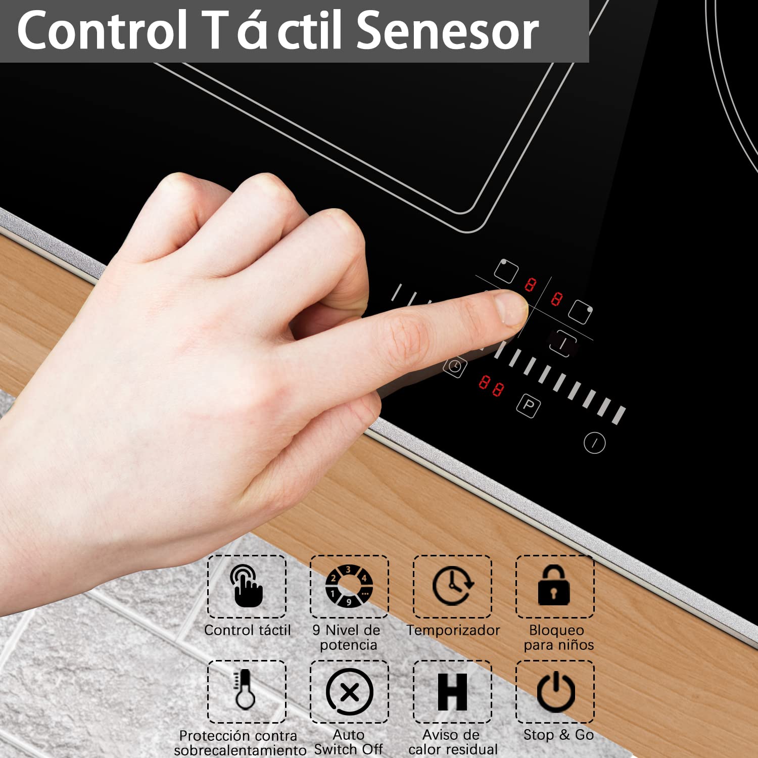 Placas de Induccion 3 Fuegos, Placa de Inducción Integrada | Control Táctil, Zonas Funcionales Flexibles, Bloqueo Para Niños, Temporizador, Sin Enchufe
