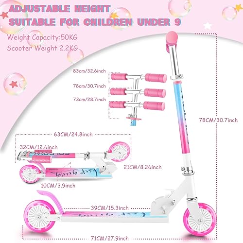 Miniatura 2 de Patineta para niños y niñas monopatín para niños con ruedas iluminadas scooter de 2 ruedas para niños de 5 a 10 años plegable altura ajustable