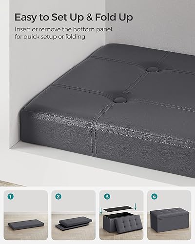 Miniatura 20 de SONGMICS cubo de almacenamiento de piel sintética, asiento, 15 pulgadas, Madera, Negro Negro -,Marrón,Gris-oscuro,Camel marrón,Marrón café,Crema