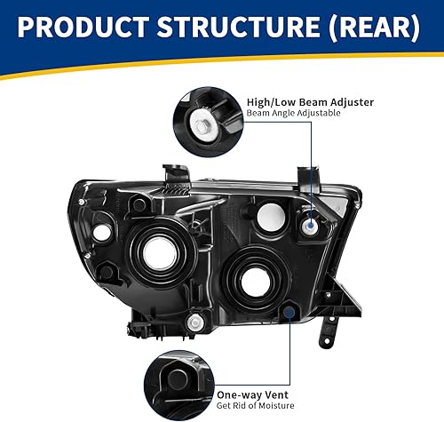 Miniatura 4 de AUTOSAVER88 Conjunto de faros delanteros compatible con Tundra 2007-2013Sequoia 2008-2017 carcasa cromada ámbar reflector lente transparente