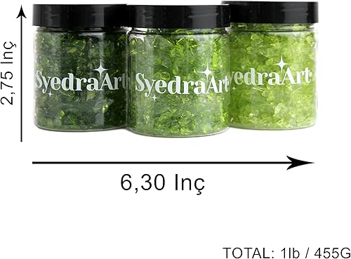 Miniatura 93 de Syedra - Juego de 3 piezas de vidrio triturado para manualidades, arte de resina, piezas de espejo de color triturado, 1 libra (amarillo)