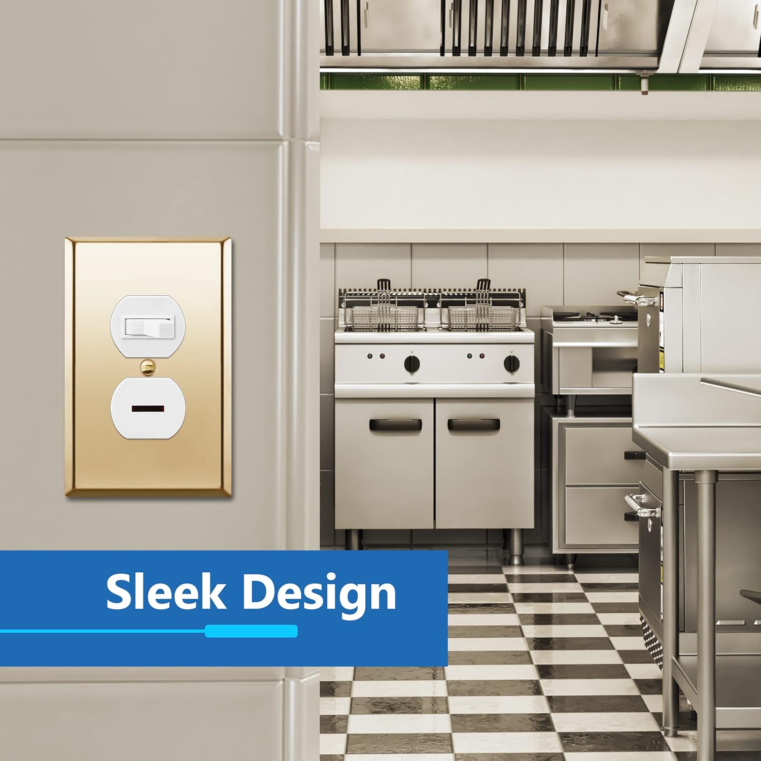 LIDER Duplex Receptacle Metal Wall Plate, Stainless Steel Outlet Cover, Corrosion Resistant, Mid-Size 1-Gang 4.88" x 3.11", Stainless Steel, LMWP-21M-PB, Polished Brass