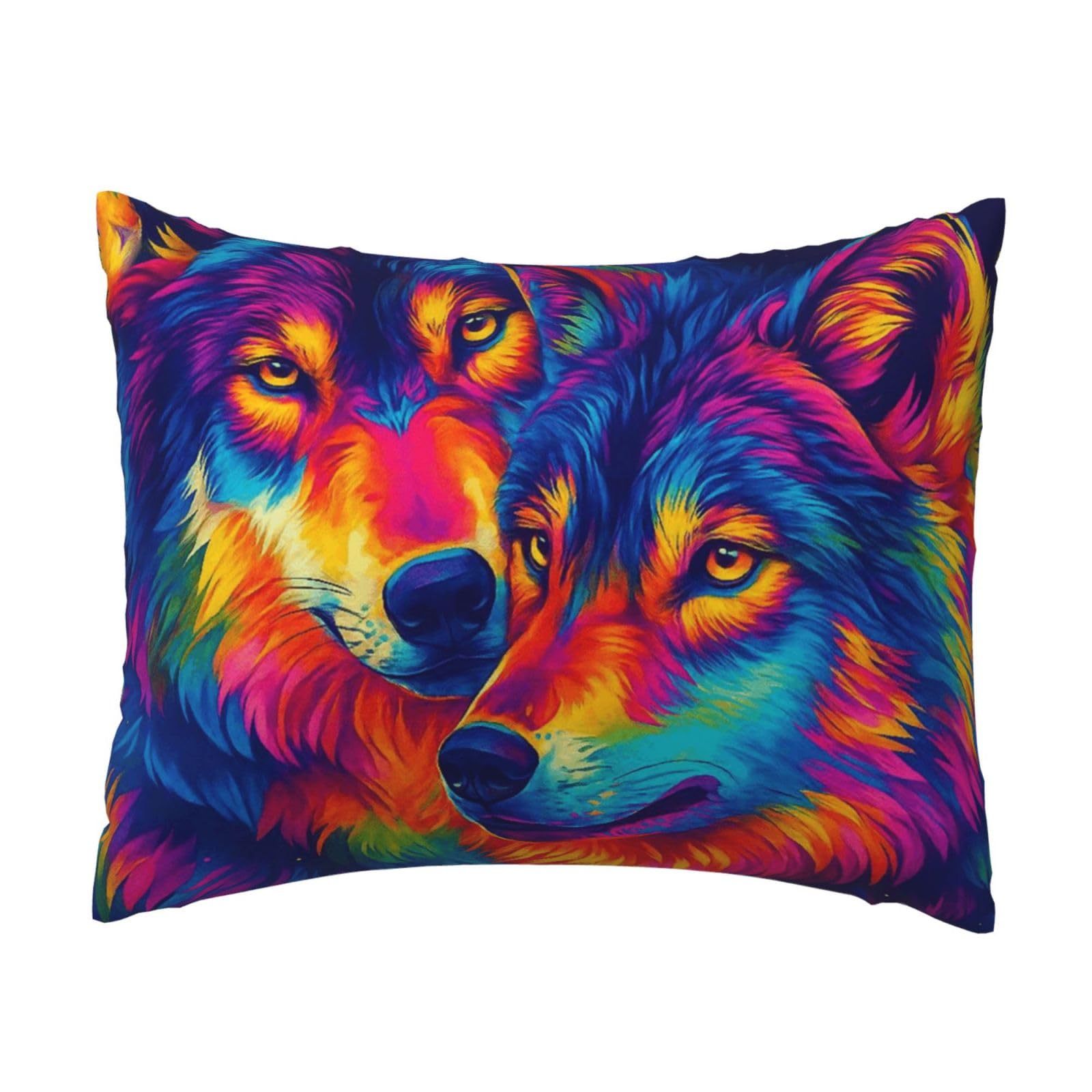 Colorful Wolf Pillowcase Soft Plush with Zipper Decorative Pillowcovers 16x20 in