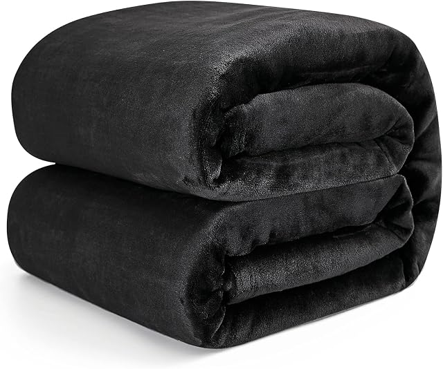 EHEYCIGA Fleece Blanket Black Throws for Sofas Fluffy Warm Soft Blanket for Bed Settees Armchairs, Fit All Season, Single, 130x165cm