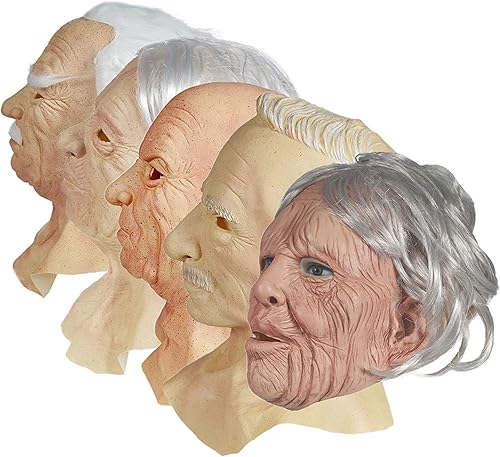 Miniatura 4 de Máscara realista de hombre anciano, cubierta facial de Halloween, máscara de látex visible para la cabeza, máscara novedosa para disfraz de fiesta