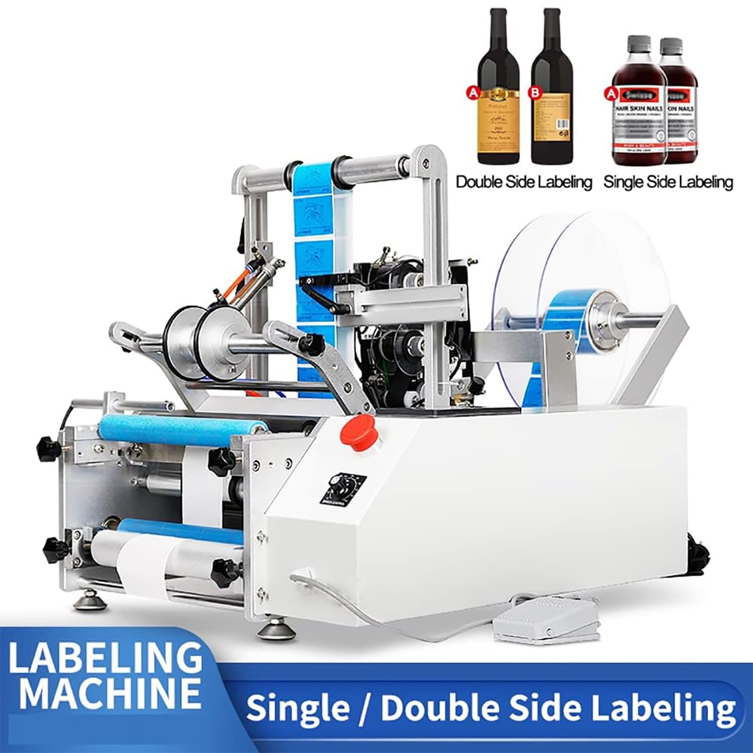 Máquina Etiquetadora Automática De Botellas Redondas, Etiquetadora De Botellas Redondas De Doble Cara con Función De Código, 2 Modos De Funcionamiento para Etiquetar Botellas