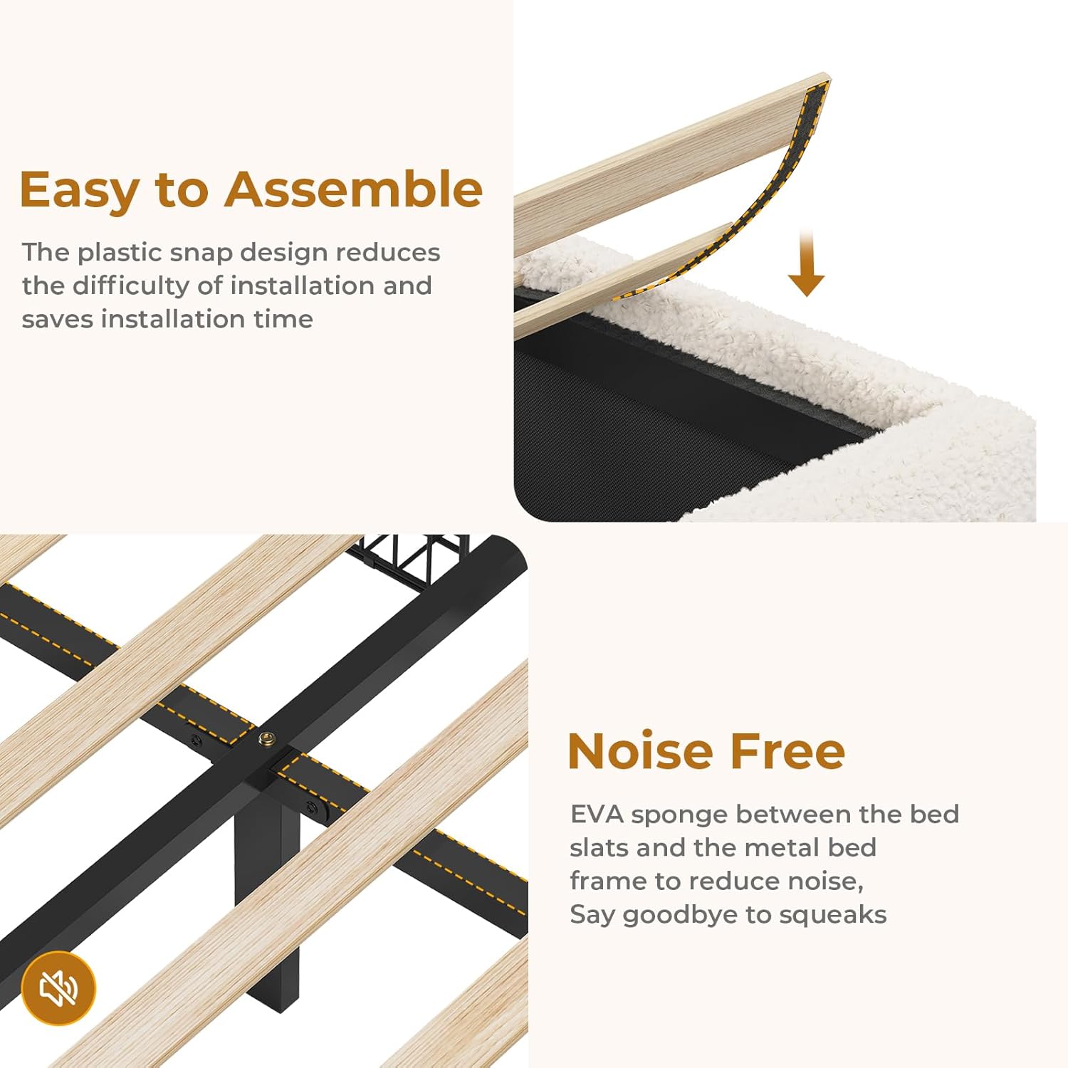 MSmask Upholstered Boucle Bed Frame King Size with Storage Headboard and Charging Station, Soft Platform Bed with LED Lights and 4 Drawers, No Box Spring Needed, Off-White