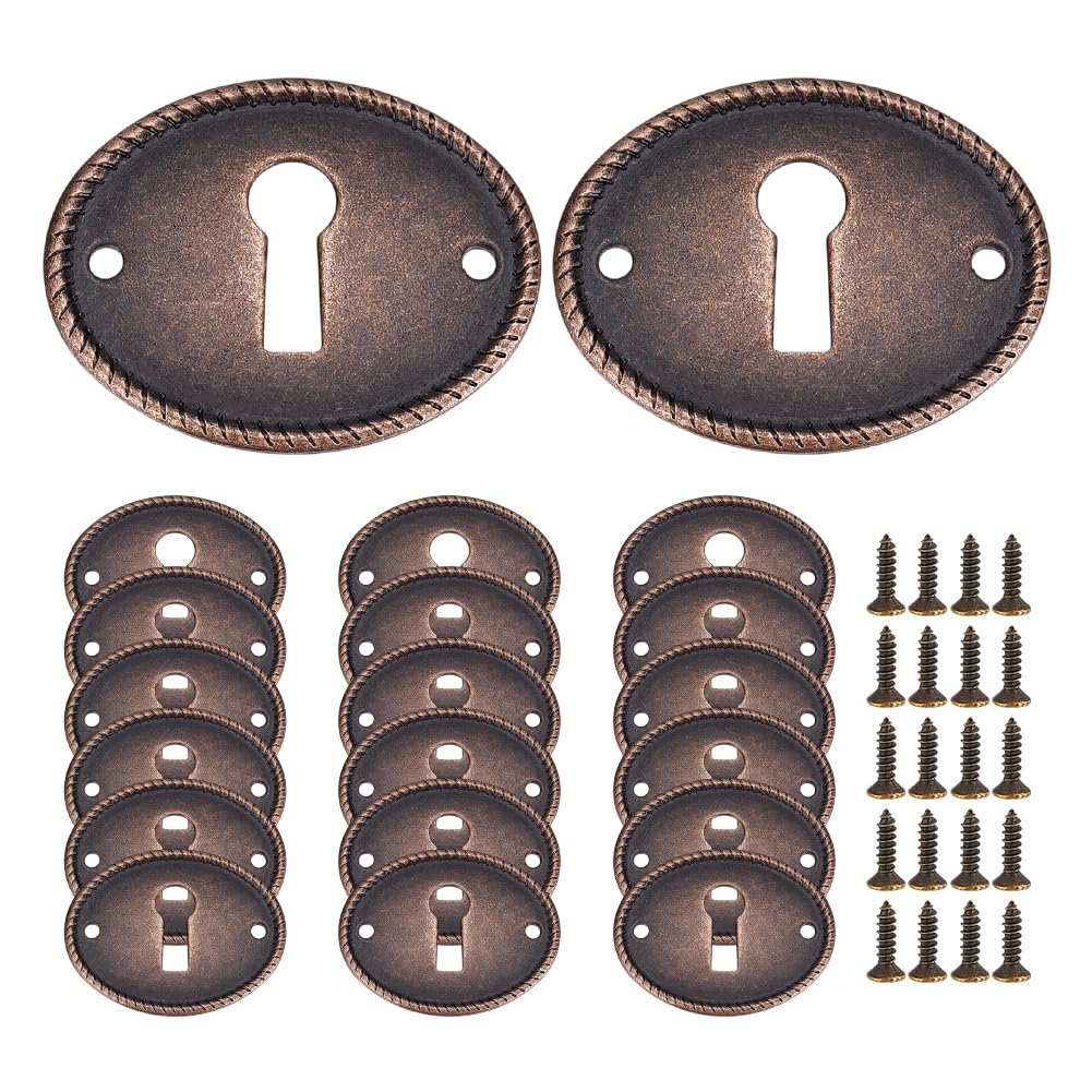 PH PandaHall 20pcs Oval Keyhole Cover Keyhole Escutcheon Plate Decorative Eyelet Cover Vintage Lock Rosettes Door Keyholes Decor with 40pcs Screws for Cabinet Dresser Drawer Desk Furniture Hardware